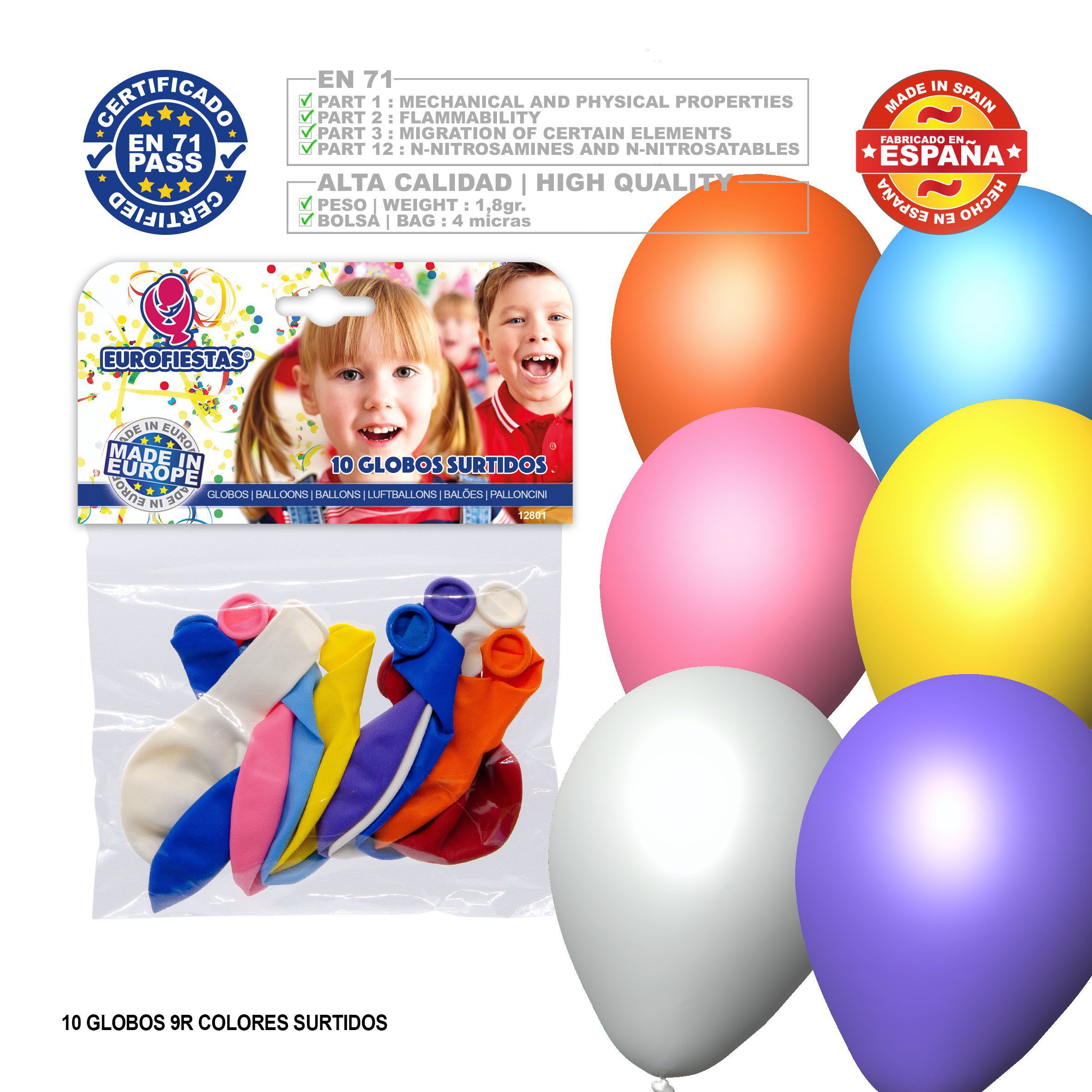10 GLOBOS COLORES SURTIDOS 9005500