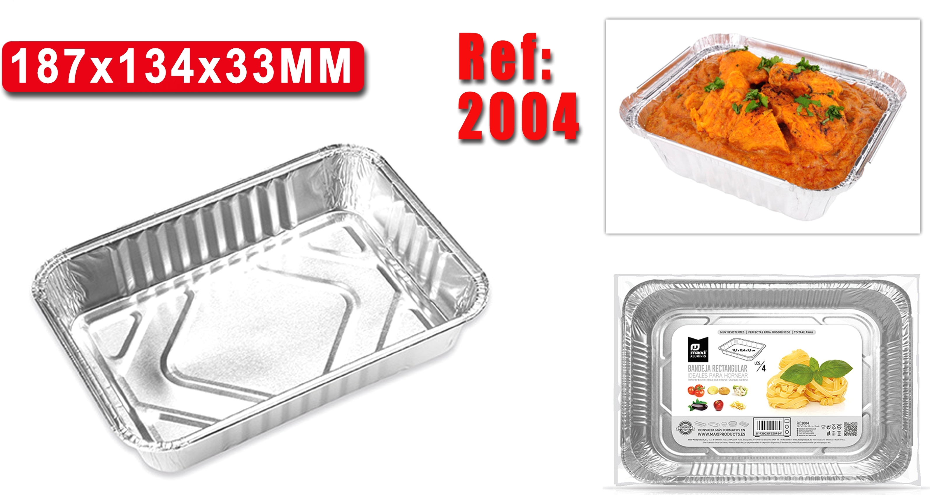 BANDEJA ALUM.RECT. 18X13X3 4U 904500