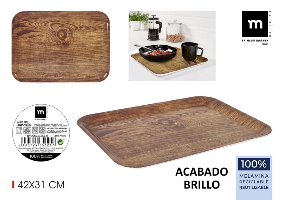 BANDEJA MELAMINA 42X31 WOOD BRILLO 904900
