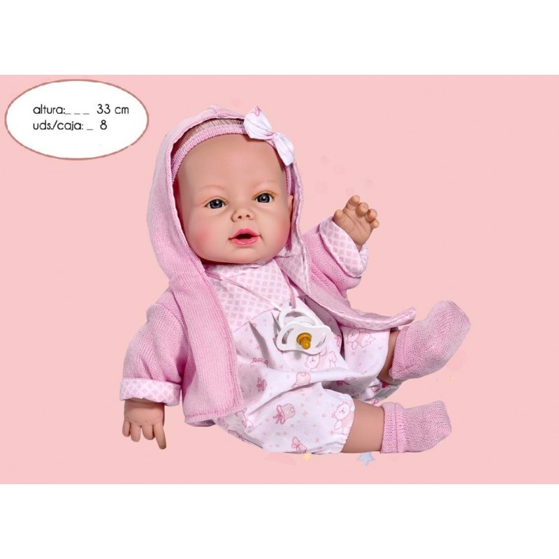 BEBE CARLA C/MONO CHAQ.ROSA 33CM 93080