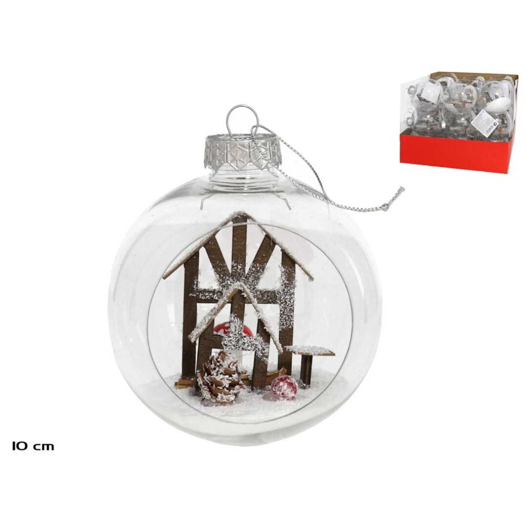 BOLA NAVIDAD ABIERTA PORTICO NEVADO 10CM 9012500