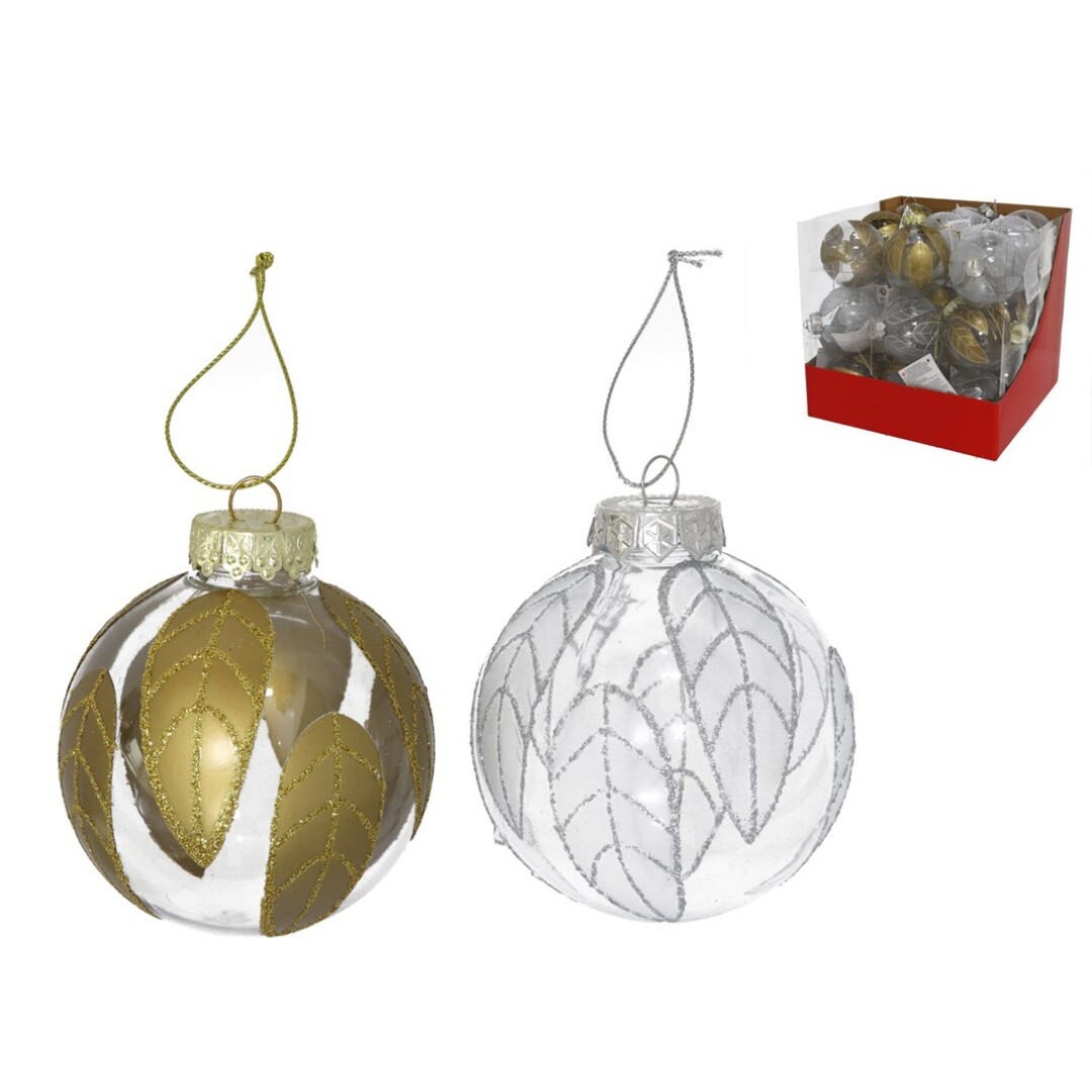 BOLA NAVIDAD TRANSP.HOJAS 8CM 9009500