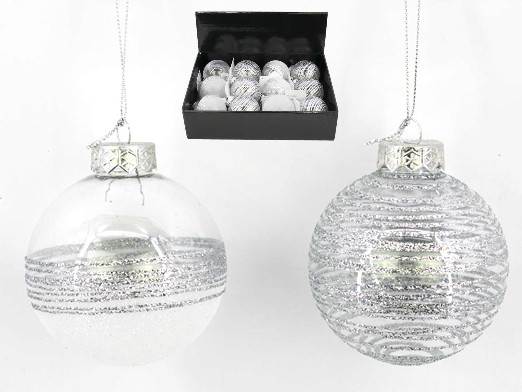 BOLA NAVIDAD TRANSP.PLATA 8CM 900600