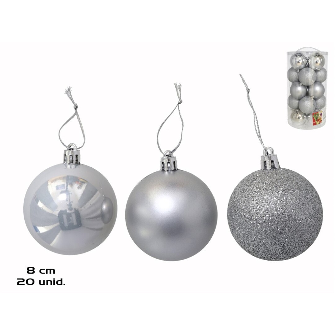 BOLA NAVIDAD X20 PLATA 8CM 9058500
