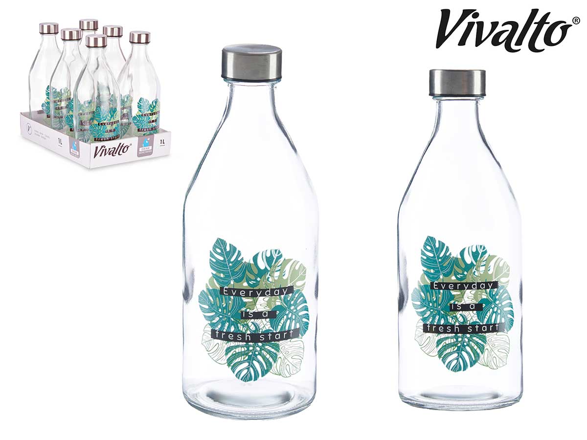 BOTELLA CRISTAL 1L HOJAS T/ACERO 902000