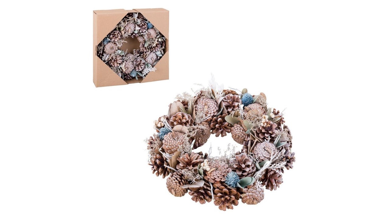 CORONA PIÑAS,FLORES Y HOJAS BCO-AZUL 910500