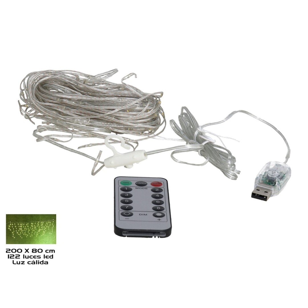 CORTINA C/MANDO 122LED BL.CALIDO 200X80 914500