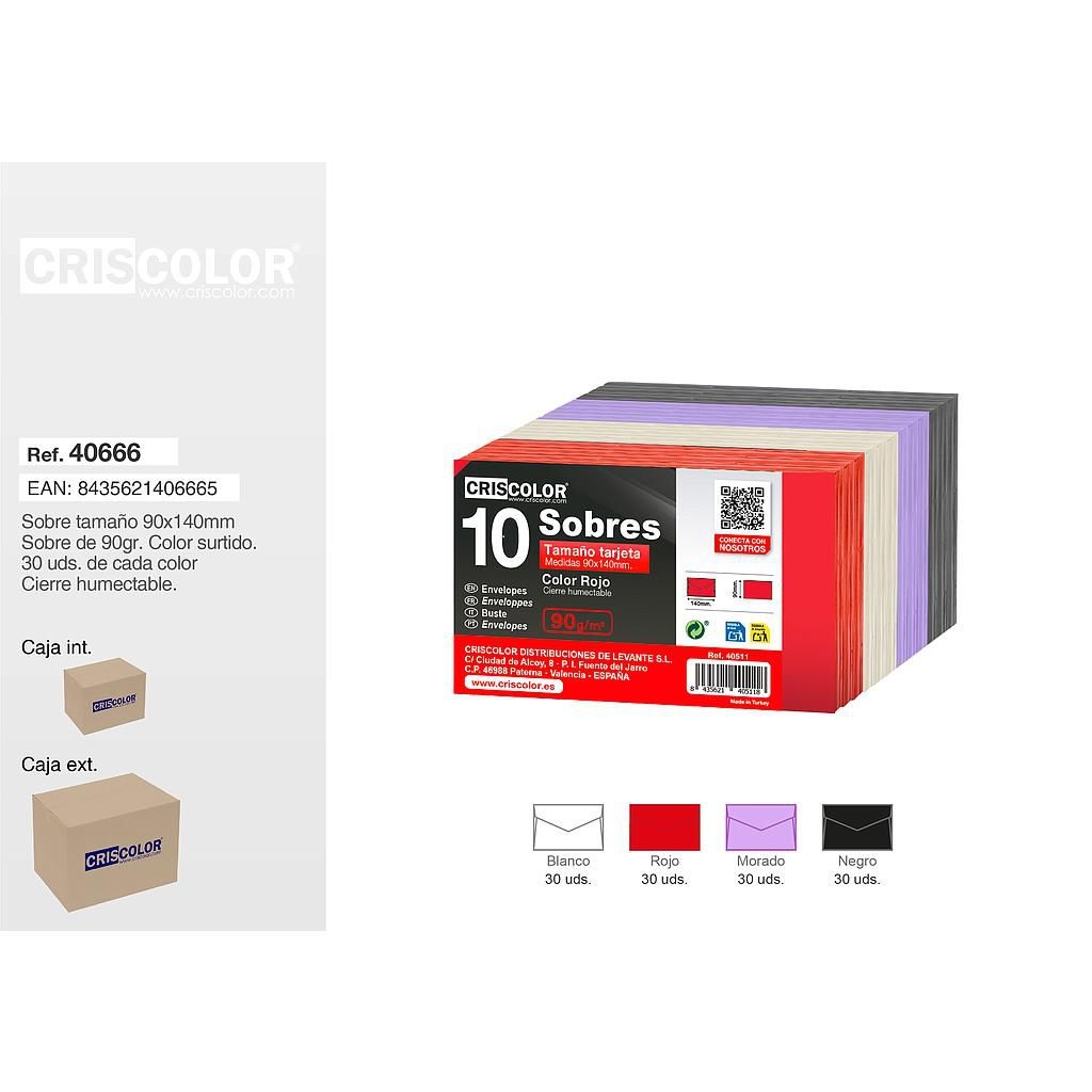 CRISCOLOR 10 SOBRES TARJETA 9X14CM COLOR 9004200