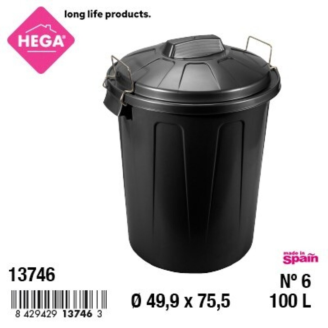 CUBO BASURA ESLA Nº6 100L NEGRO 915700