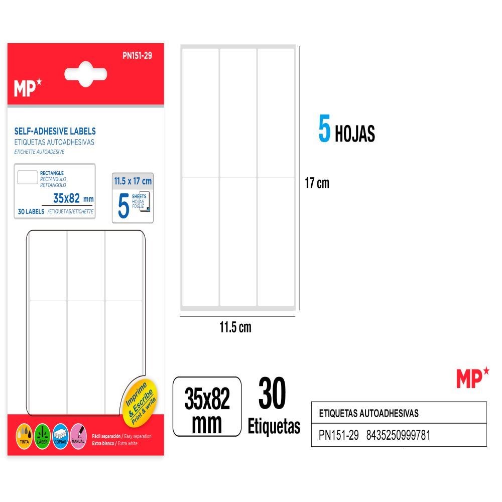 ETIQUETAS BLANCAS 35X82MM 30UD 9004300