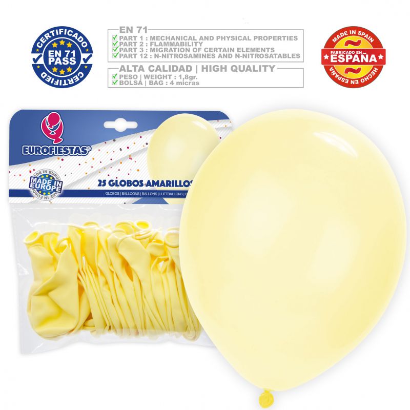 GLOBOS PASTEL 30CM AMARILLO 25UD 901600