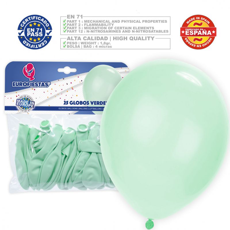 GLOBOS PASTEL 30CM VERDE 25UD 9016000