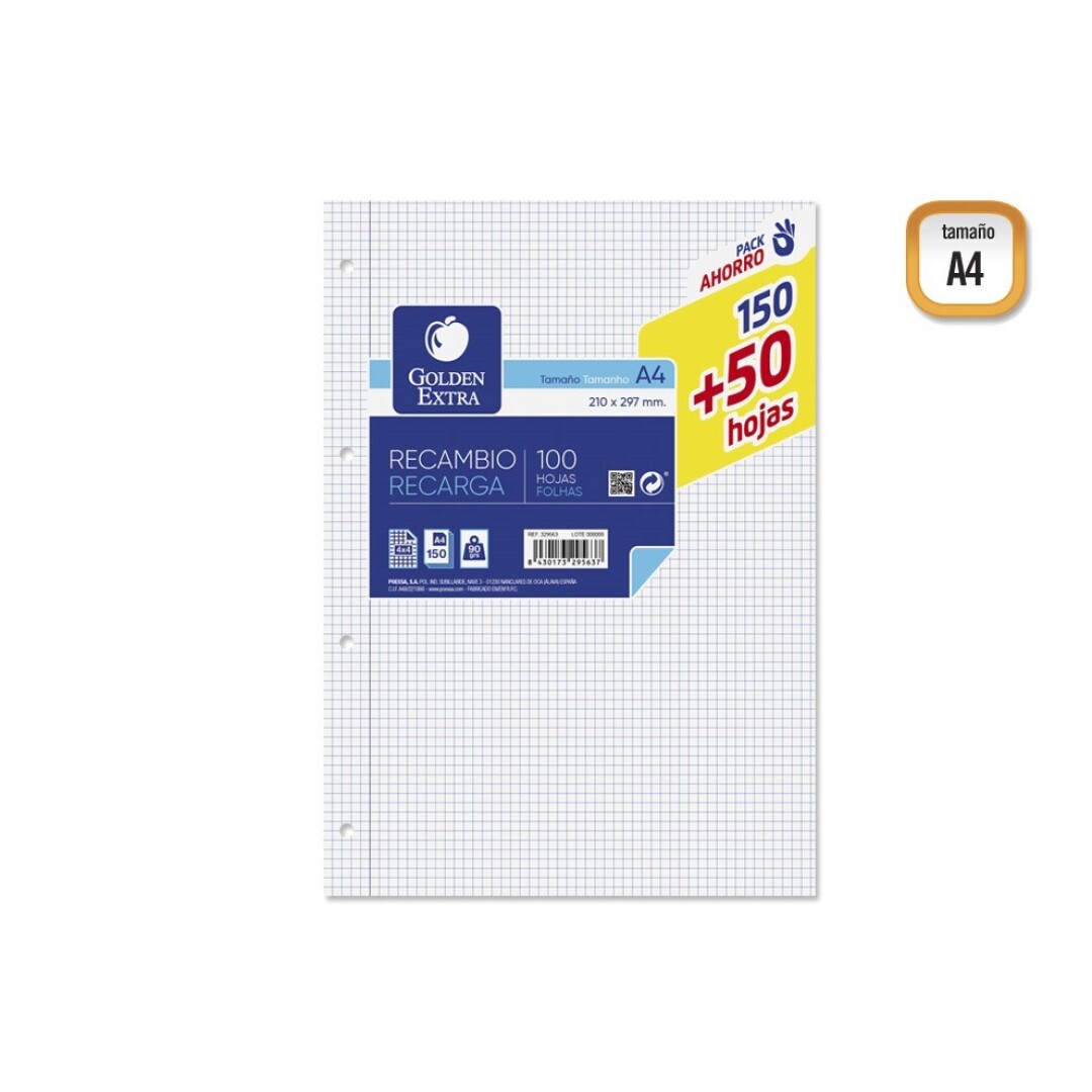 GOLDE RECAMBIO CUAD. A4 150+50H 90GR 903300