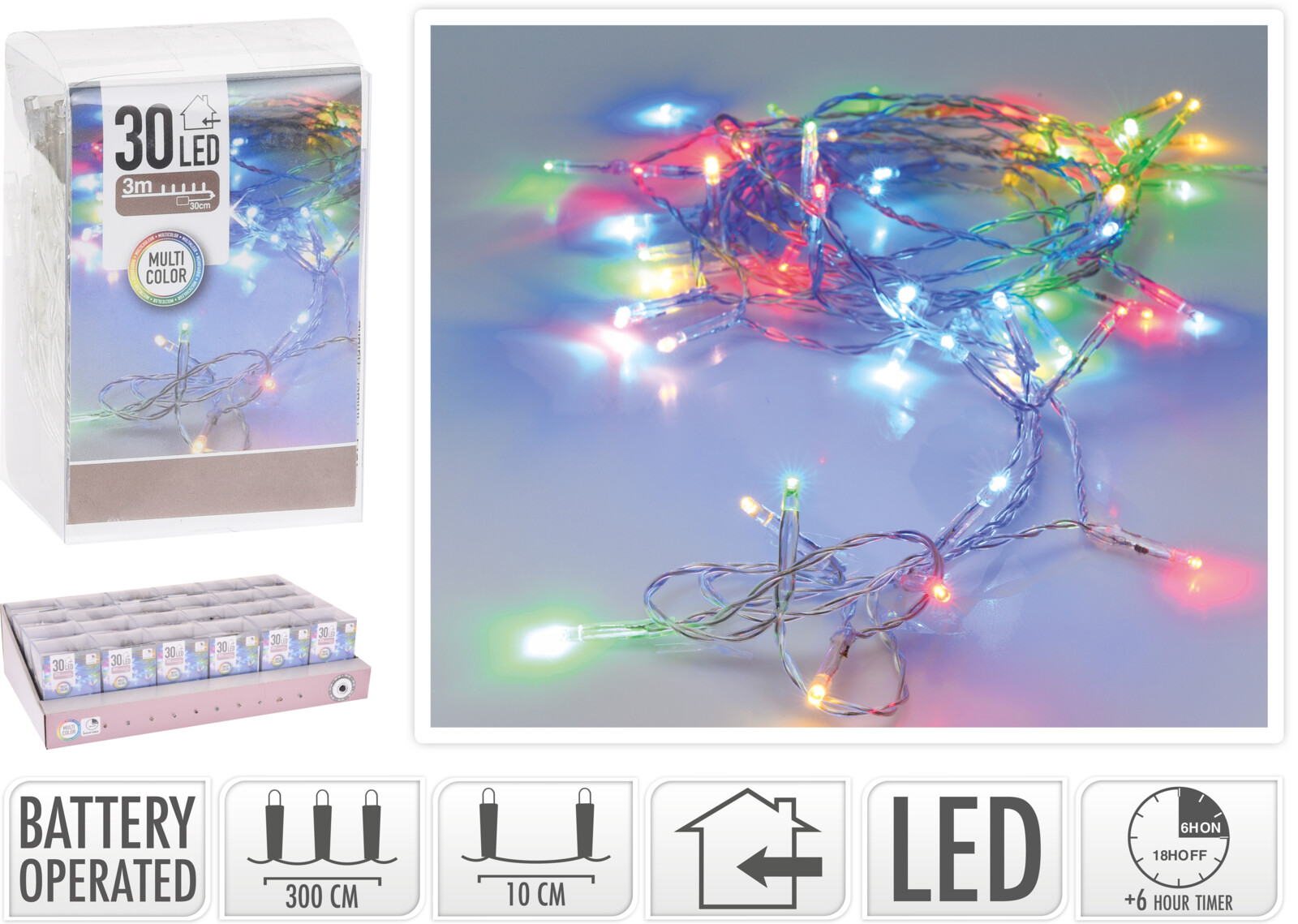 GUIRNALDA BATERIA 30LED MULTIC. 901400