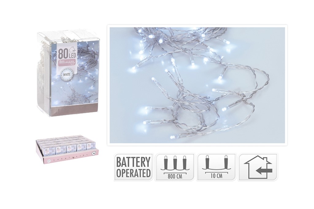 GUIRNALDA BATERIA 80LED BCO 9024500