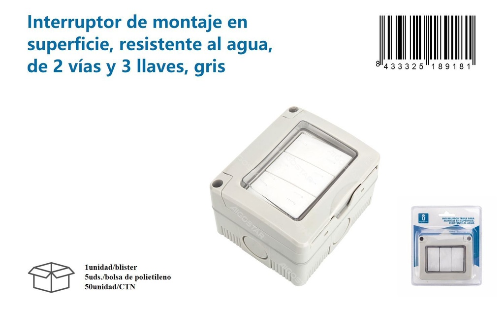 INTERRUPTOR SUPERF. 2VIAS 3 LLANES GIRS 905900
