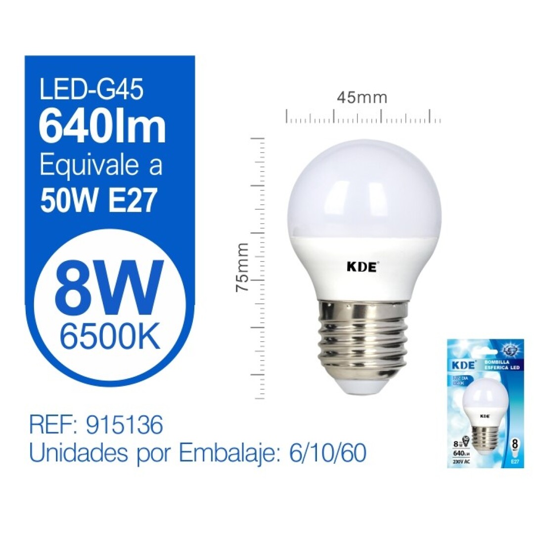 KDE ESFERICA G45 8W E27 6500K 9011500