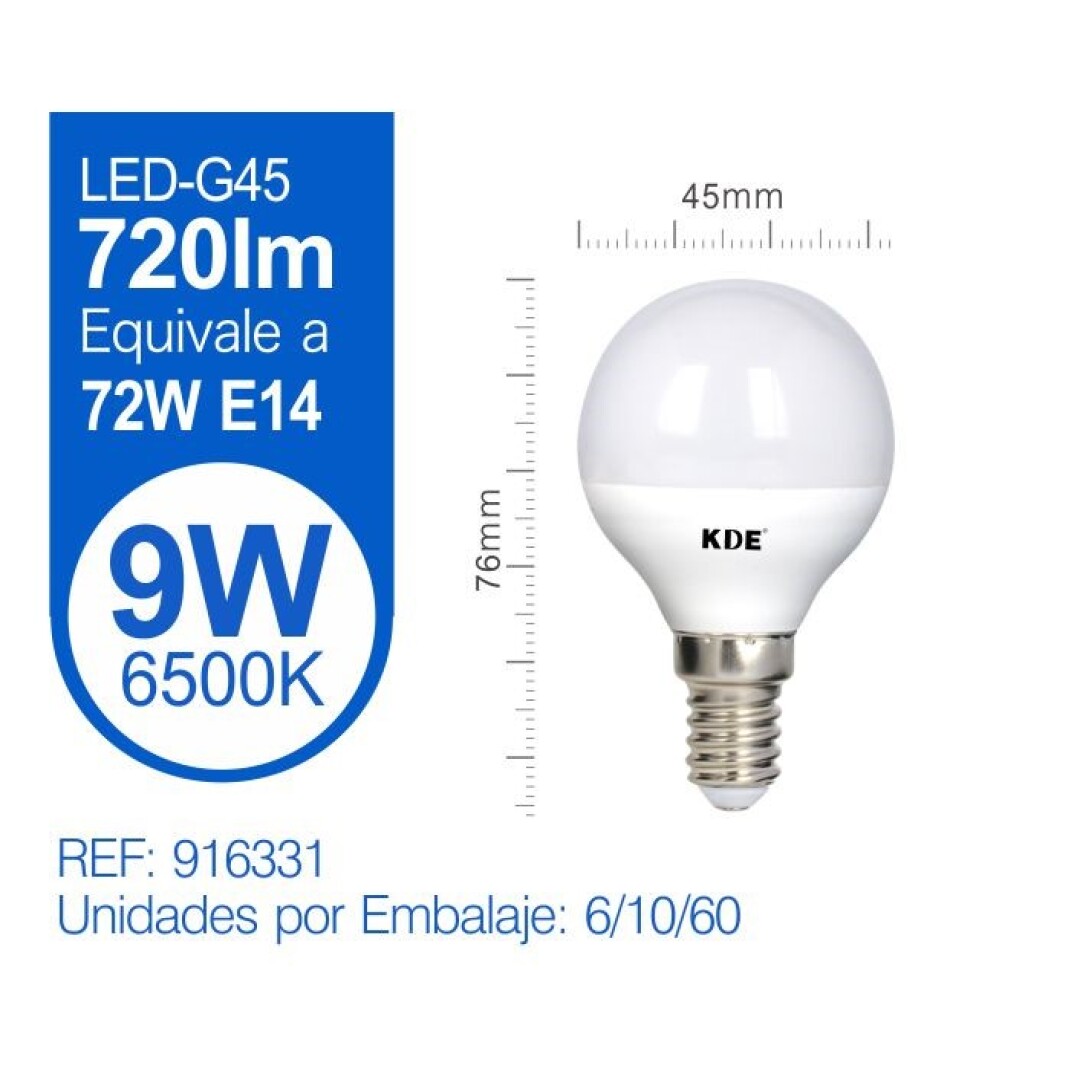 KDE ESFERICA G45 9W E14 6500K 9012500