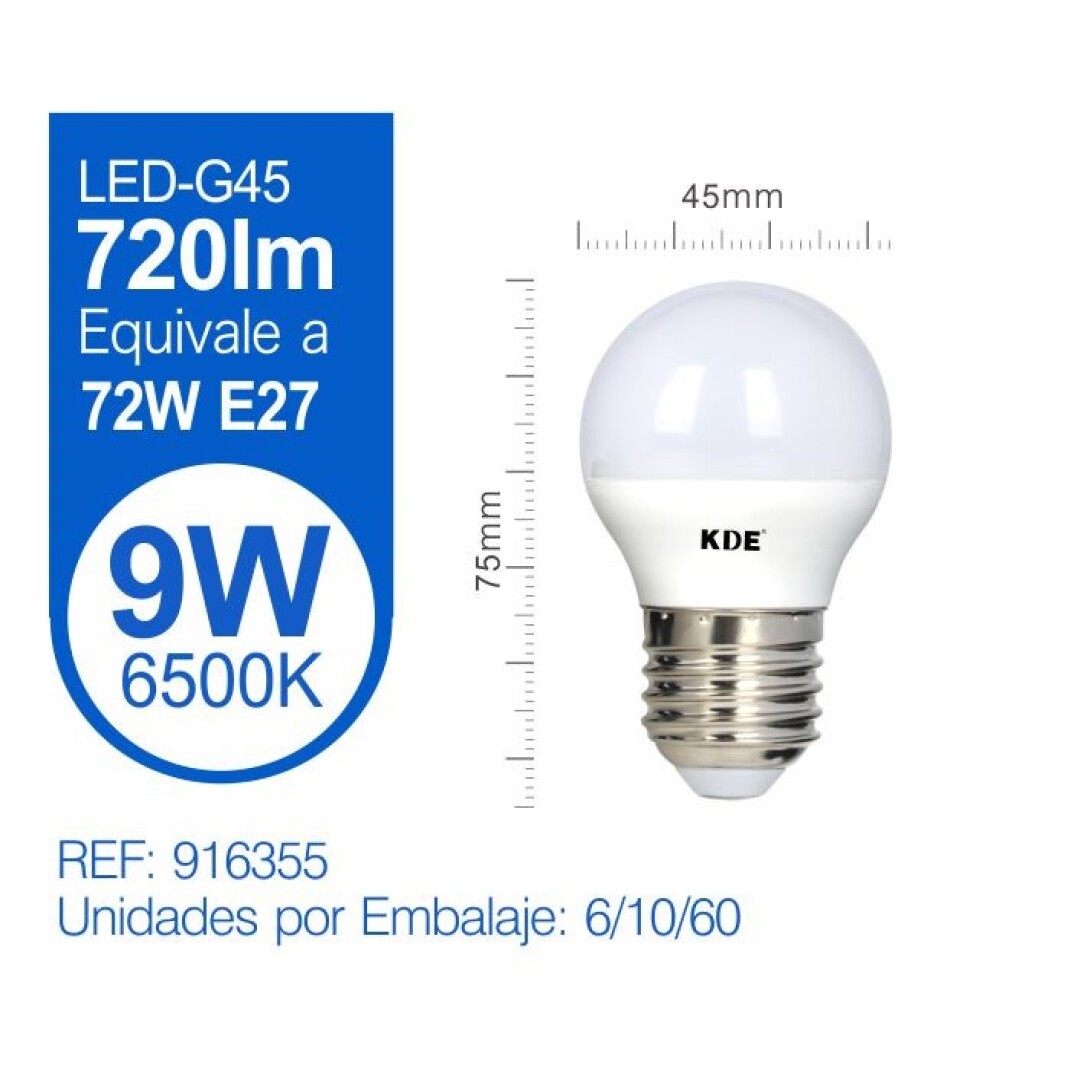 KDE ESFERICA G45 9W E27 6500K 9019500