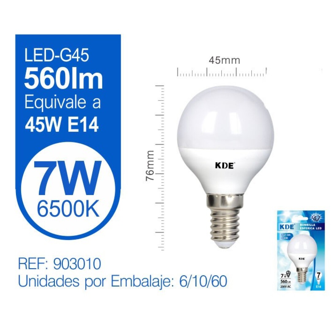 KDE ESFERICA LED 7W E14 6500K 9014000