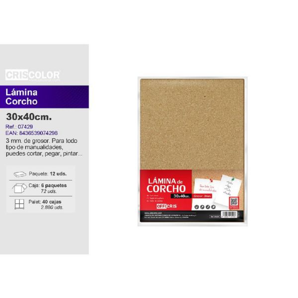 LAMINA CORCHO 30X40CM 3MM 901100