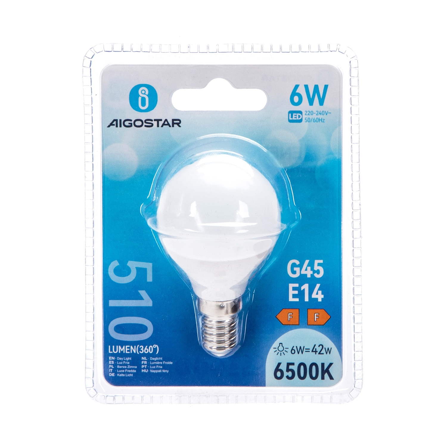 LED AIGOSTAR G45 6W E14 6500K 9011500
