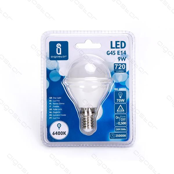 LED AIGOSTAR G45 9W E14 6400K 9013500