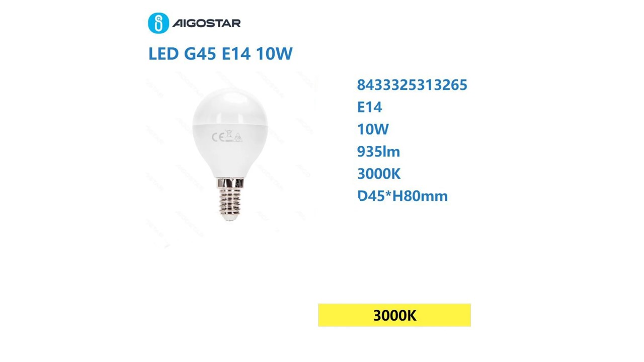 LED AIGOSTAR G45 E14 10W 901400