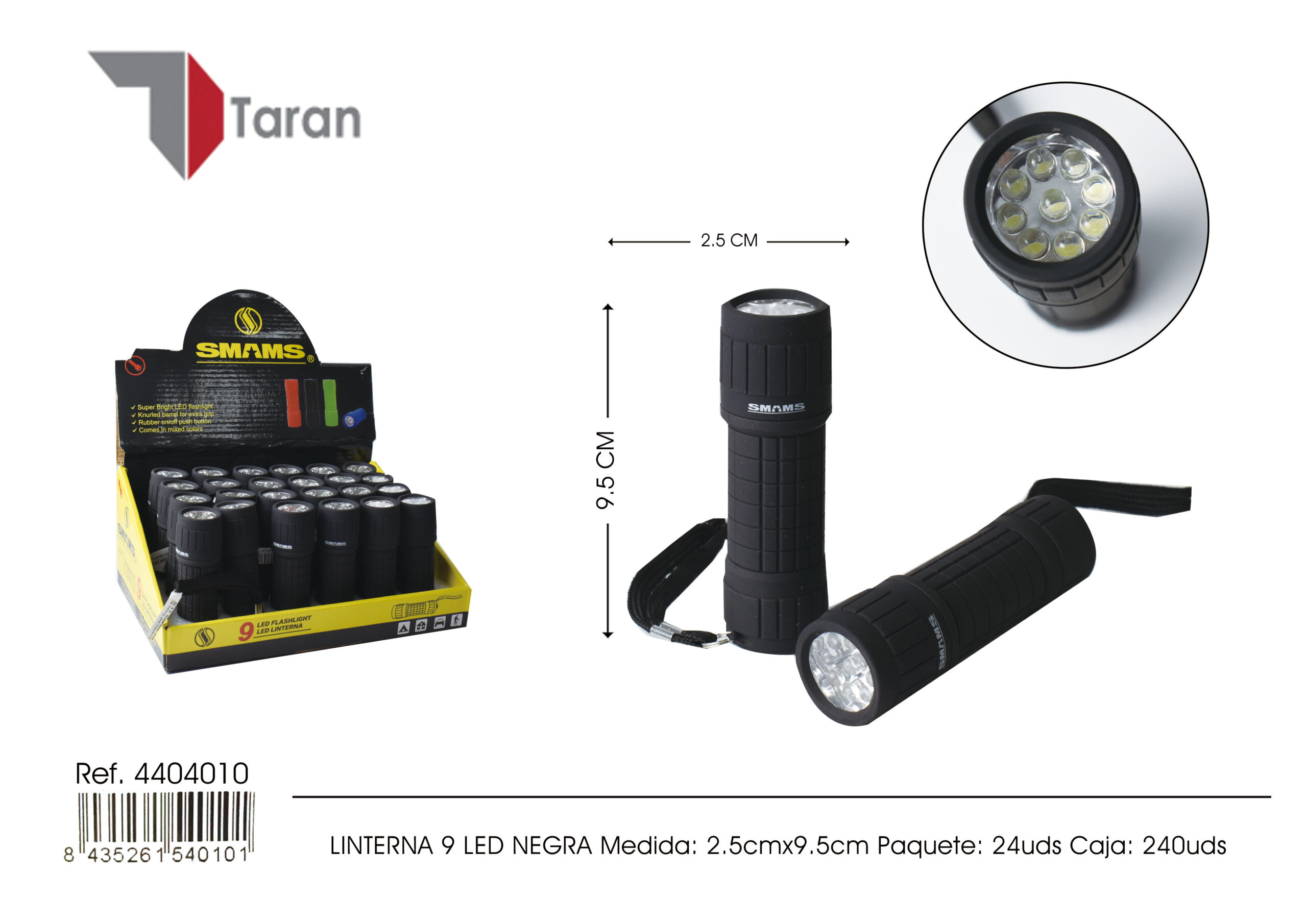 LINTERNA 9LED NEGRA 901100