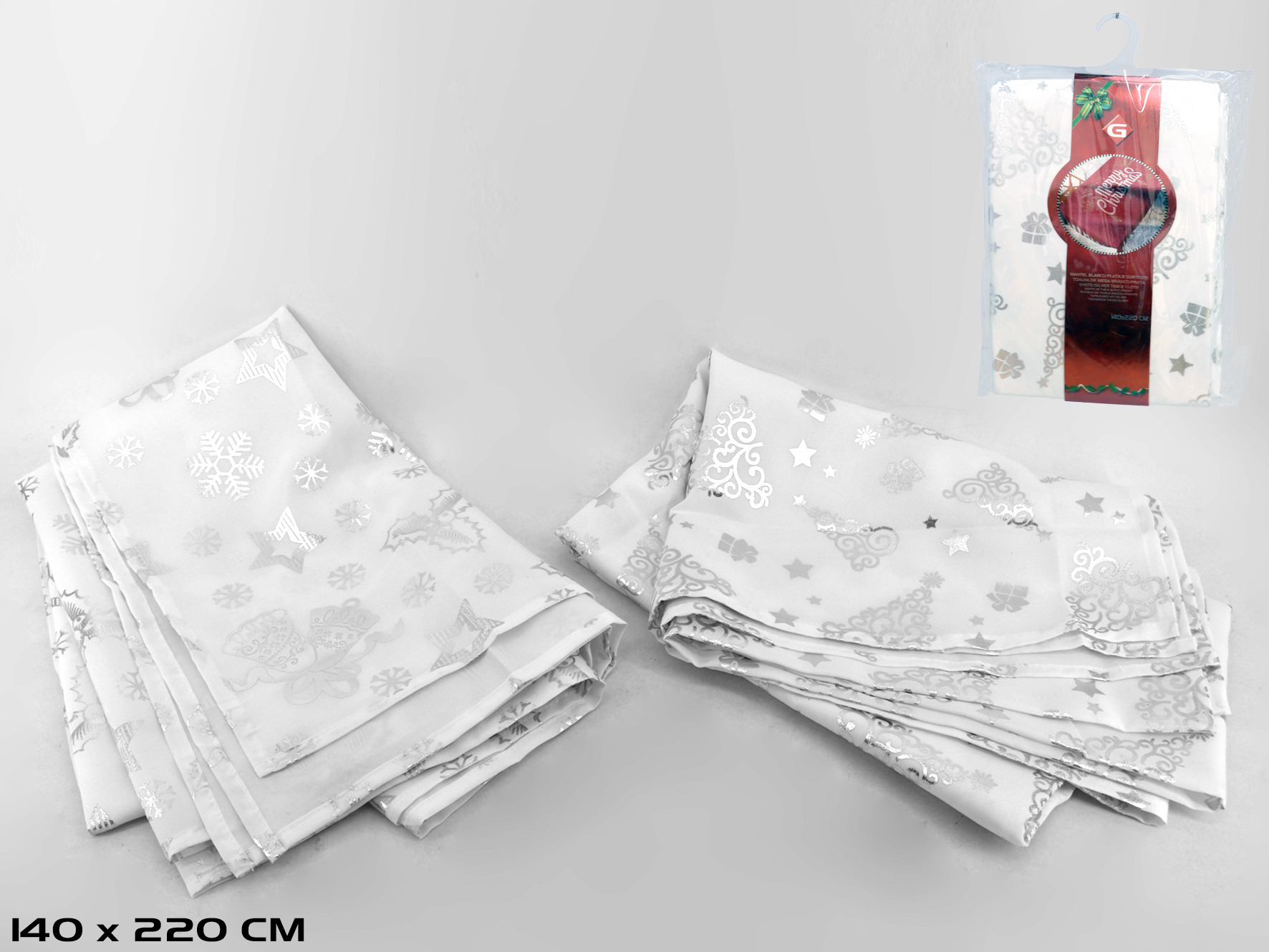 MANTEL BCO/PLATA 140X220 90665