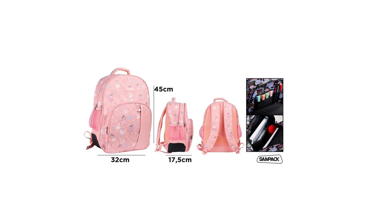 MOCHILA ESCOLAR 45CM ROSA CISNES 925400