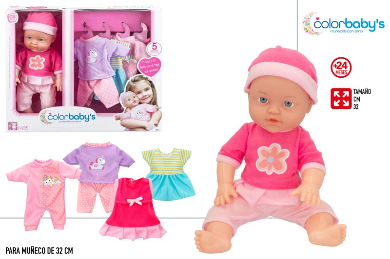 MUÑECA 32CM C/4TRAJES 910000