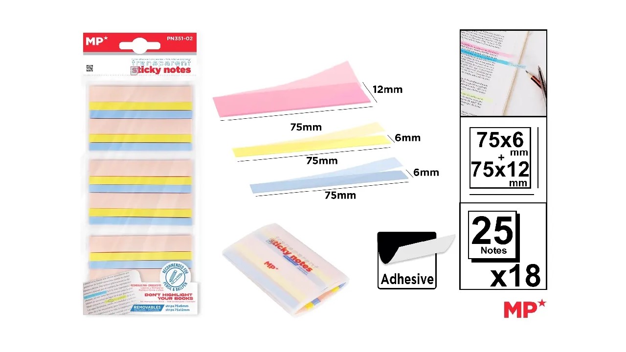 NOTAS ADH.TRANSP.COLOR 75MM 900900