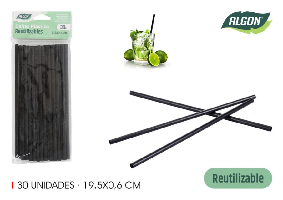 PAJITAS PLAST.REUT 30PZ NEGRO ALGON 900500