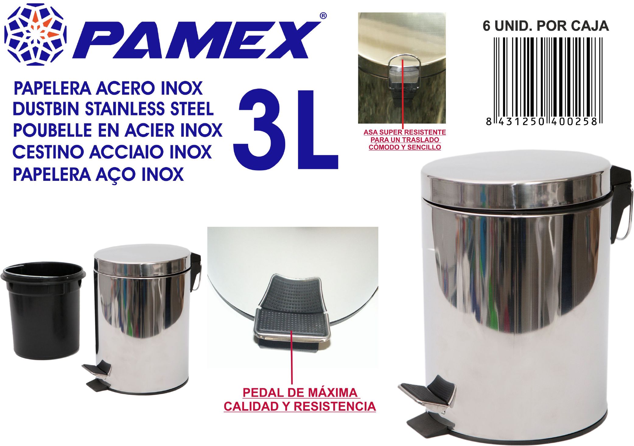 PAPELERA ACERO INOX 3L 90380000