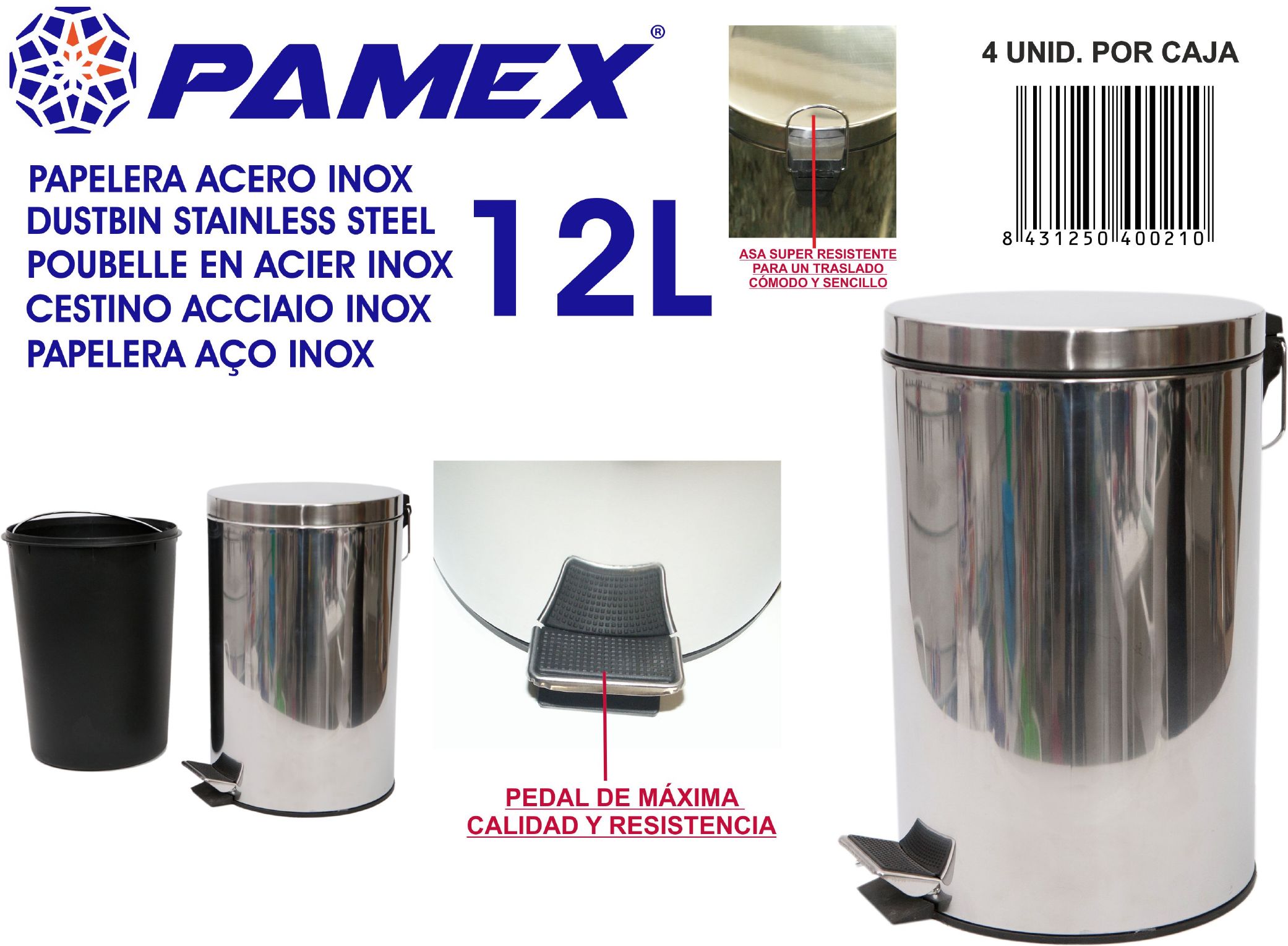 PAPELERA A.INOX 12L PAM 92200