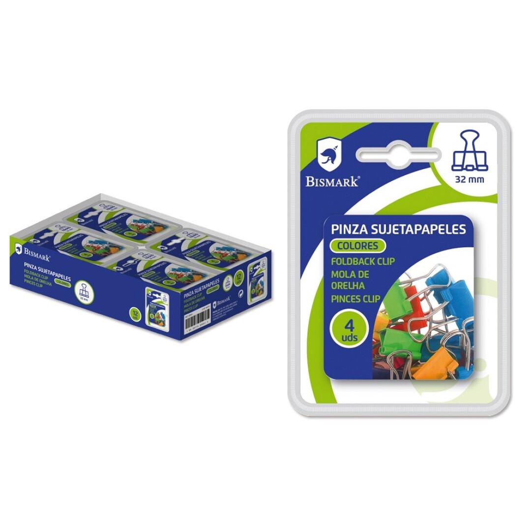 PINZA SUJETAPAPELES COLOR 32MM 4UD  900700