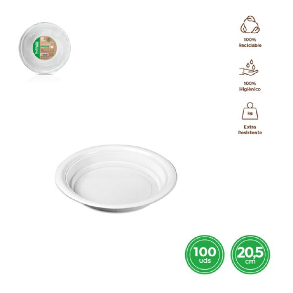 PLATO HONDO BCO 20,5 CM 100UD 9045000