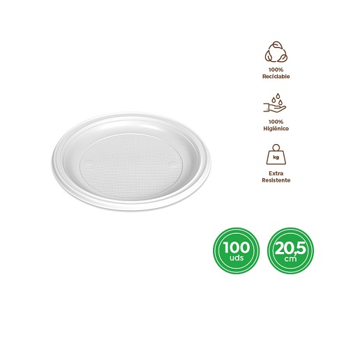 PLATO LLANO 20CM REUTILIZ  100U  90430000