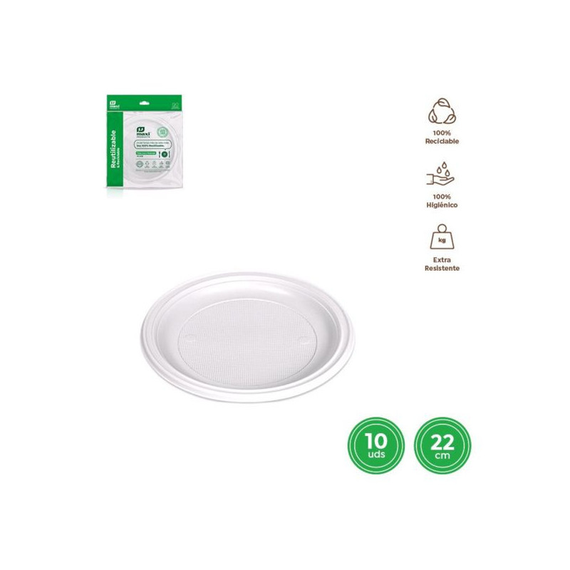 PLATO LLANO BCO 22CM 10UDS 900700