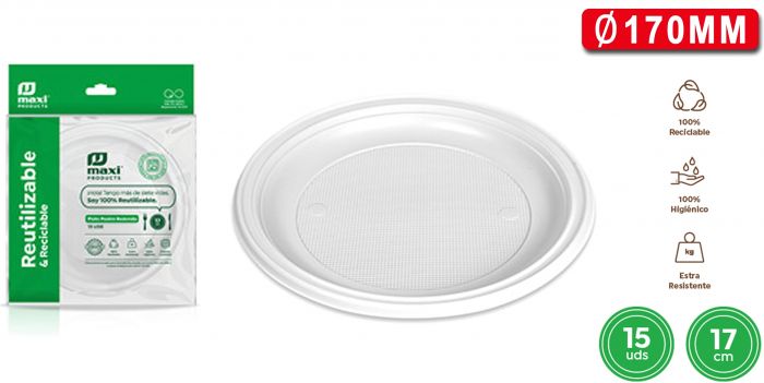 PLATO LLANO BLANCO 17CM  15U 9007500