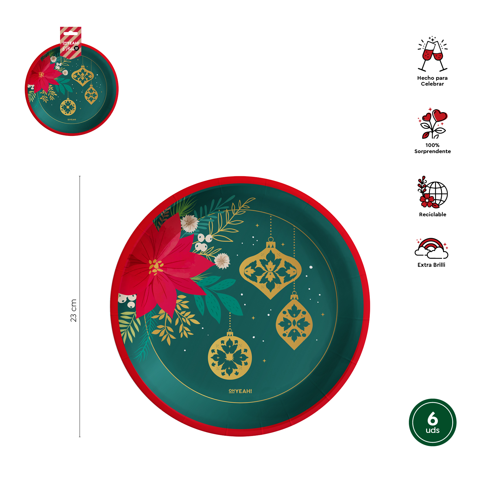 PLATO LLANO NAVIDAD 23CM 6UD 901000