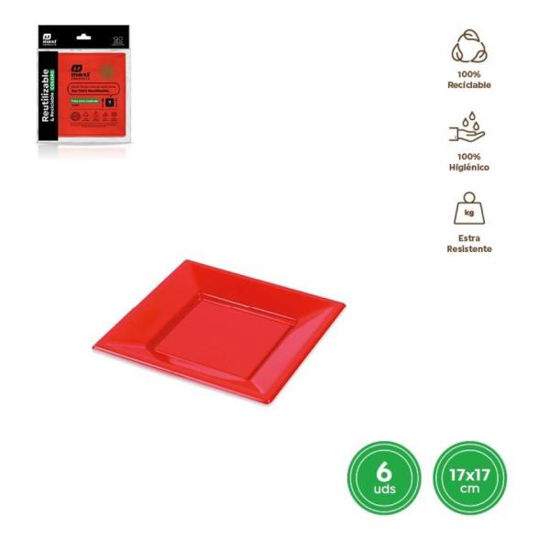 PLATO LLANO ROJO 17X17 6UD 900500