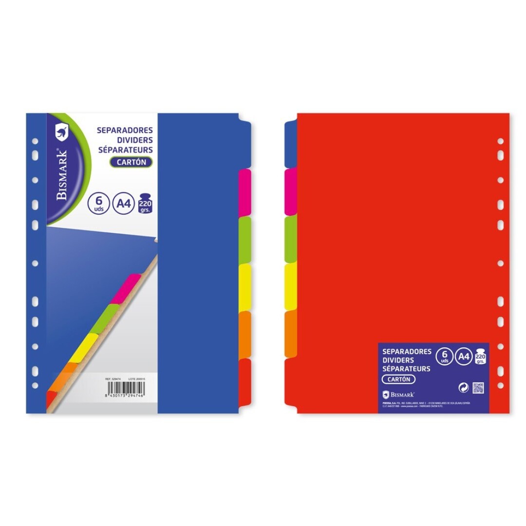 SEPARADORES CARTON NEON A4 6DPTOS 900600