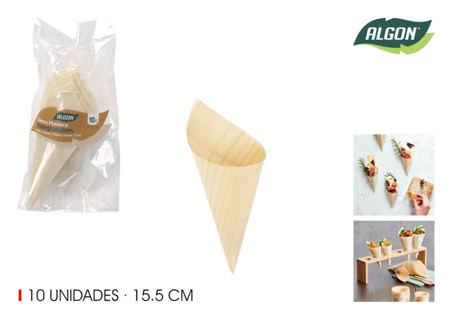 SET 10CONOS MADERA 15.5CM ALGON 900800