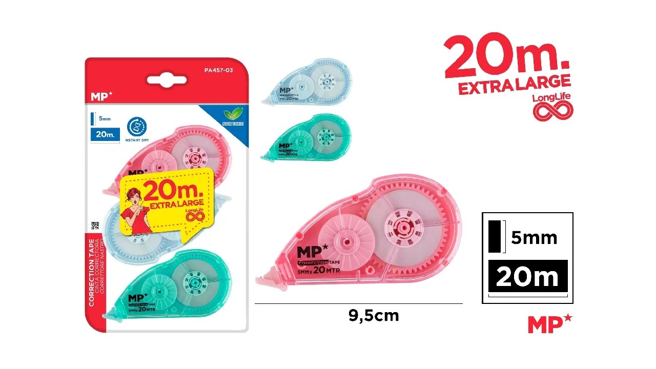 SET 3 CINTA CORRECTORA 5MMX20M PASTEL 9024500