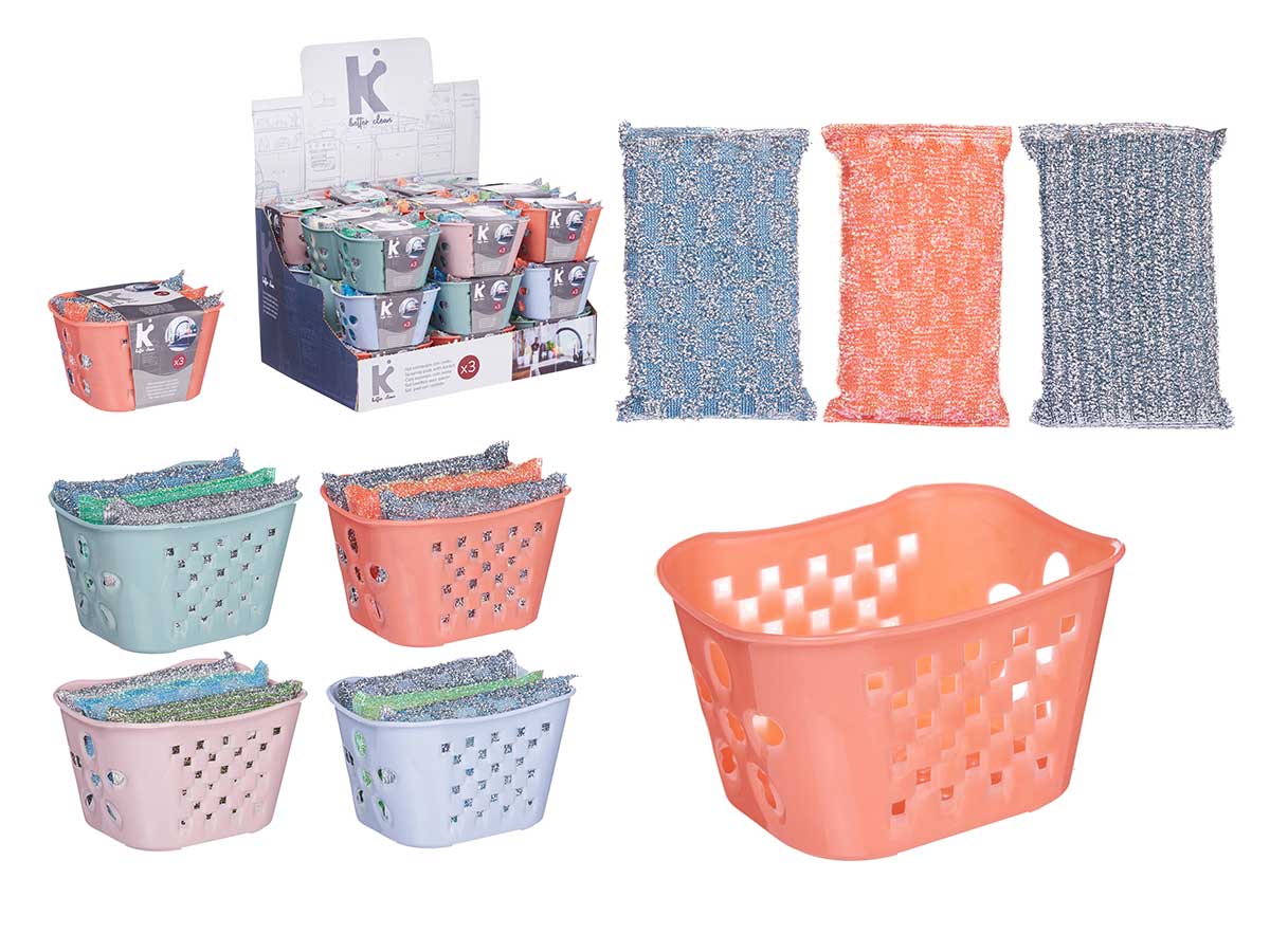 SET 3 ESTROPAJO C/CESTA METAL 9013500