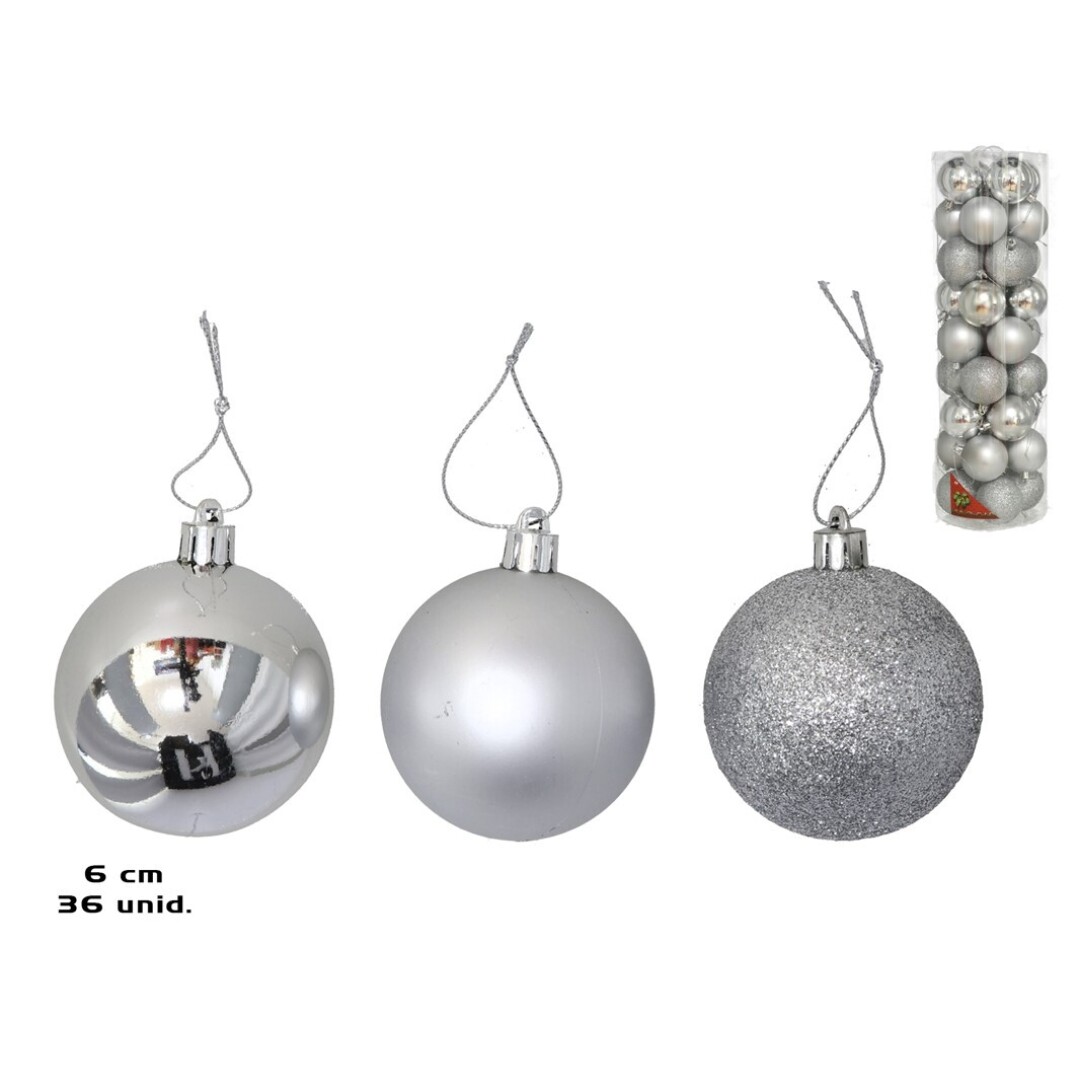 SET 36 BOLAS TUBO PLATA 6CM 905500