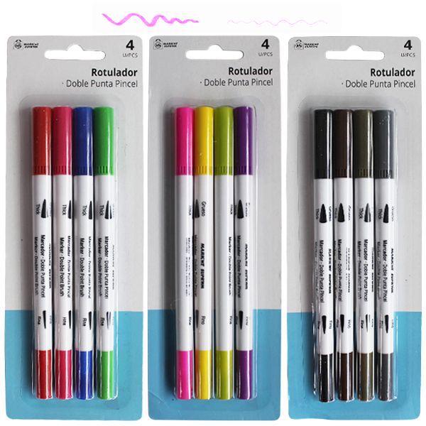 SET 4 MARCADOR DOBLE PUNTA PINCEL 900800