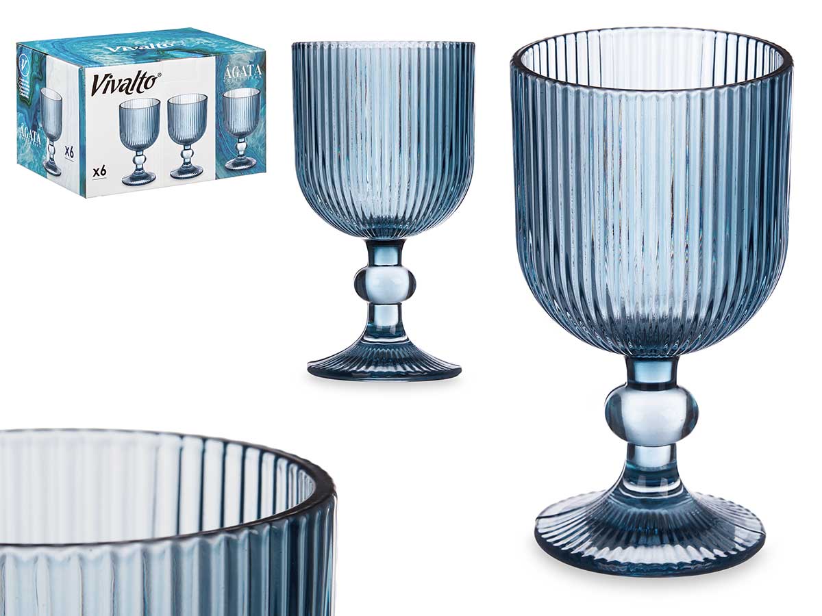 SET 6 COPAS AZUL RAYAS 260ML 908100